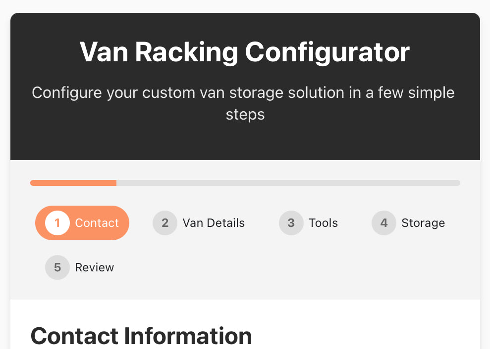 New Van Racking Configuration Tool — Built Around You | Custom Solutions UK