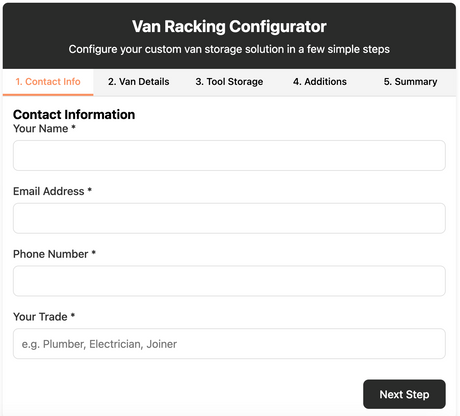 Van Racking NEW Configuration Tool